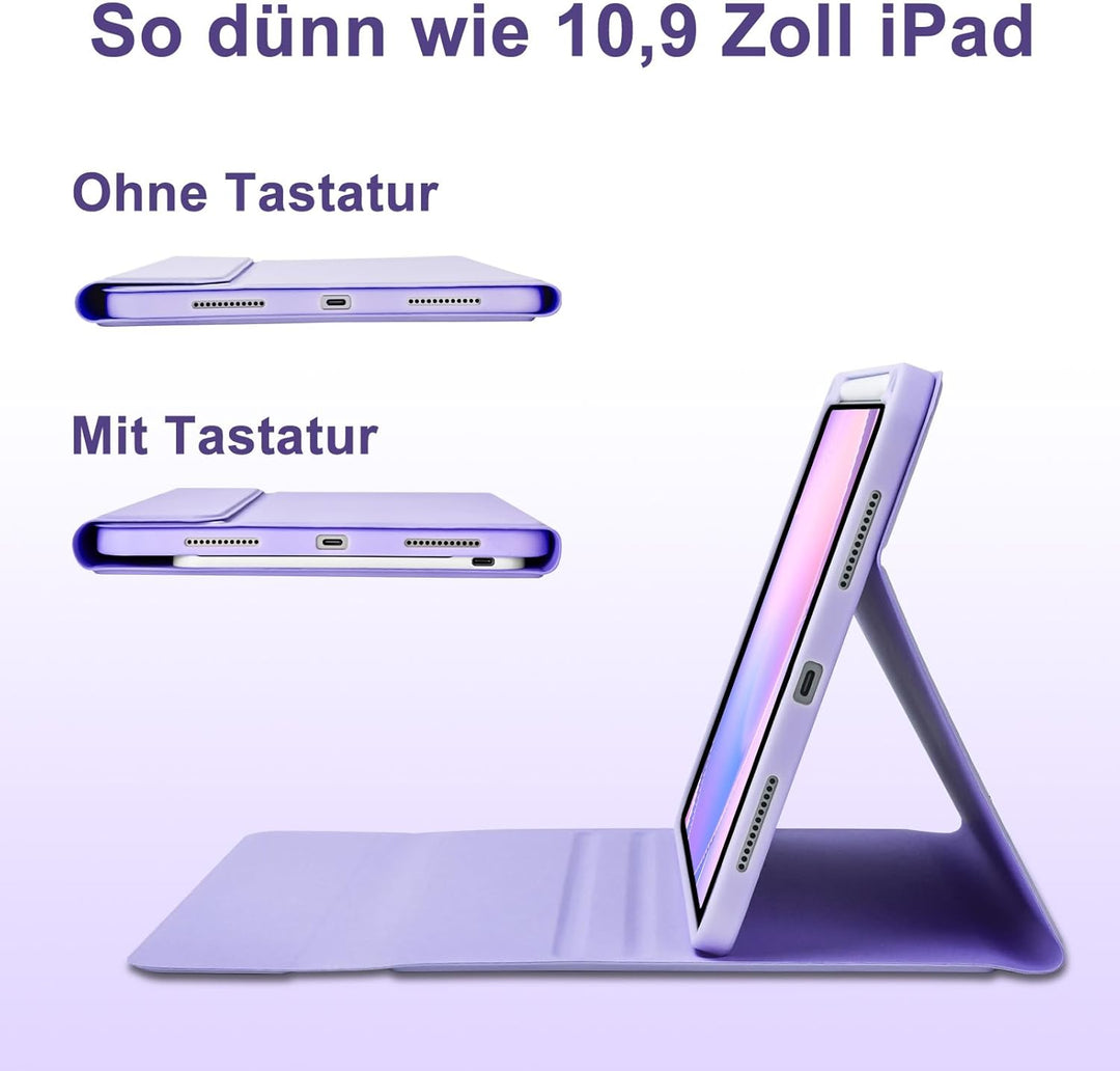 MMK Hülle mit Tastatur für iPad 10 Generation 2022(11/10.9 Zoll)/A16 11 Generation 2025, Abnehmbare