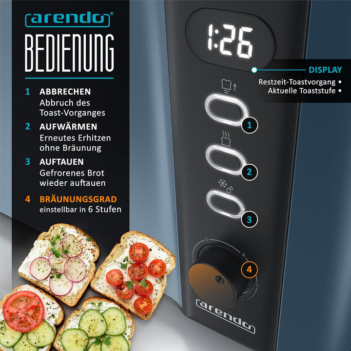 Arendo - Toaster Langschlitz 2 Scheiben - Defrost Funktion - 1000 W - Doppelwandgehäuse - Integriert