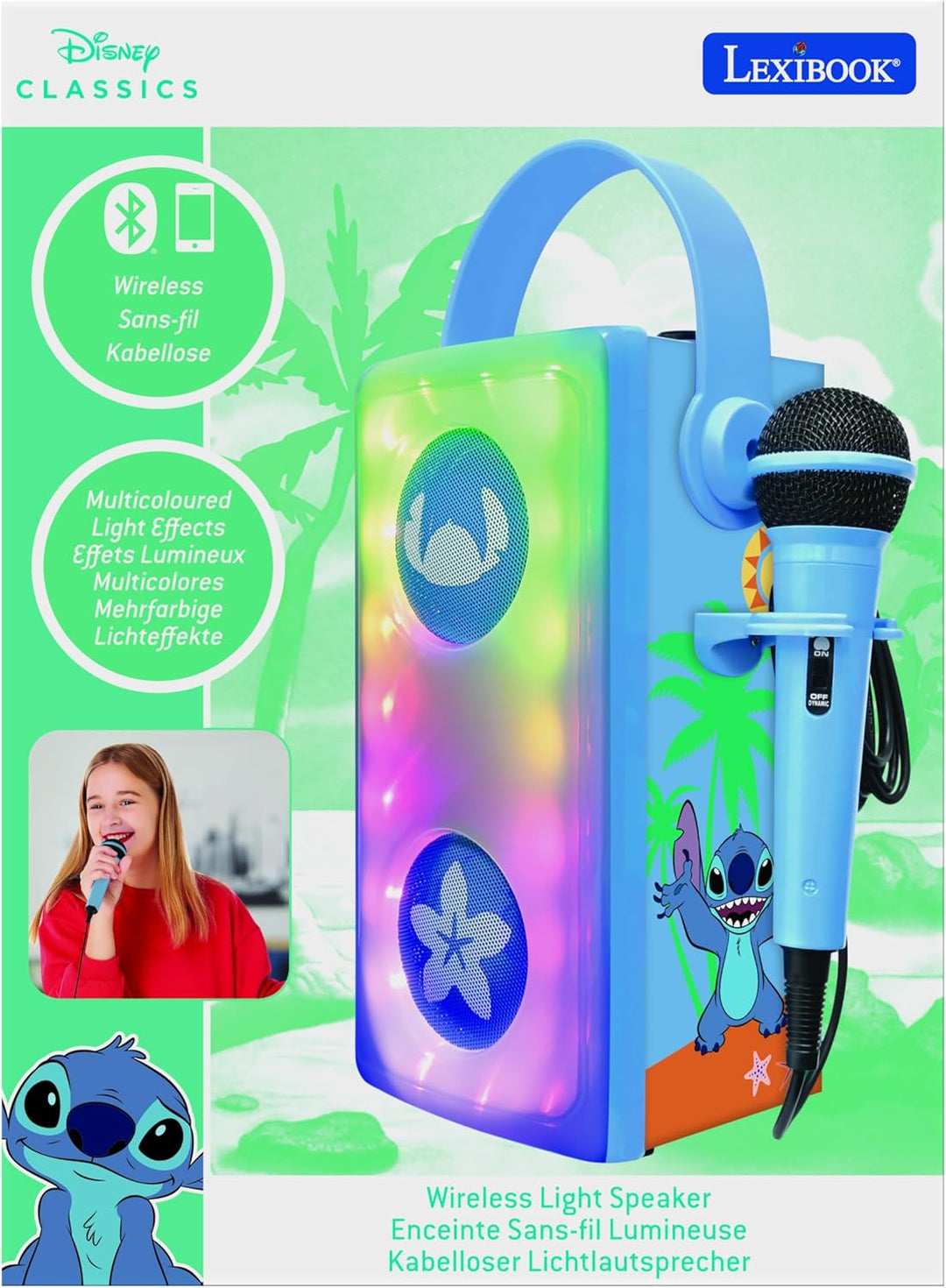 Lexibook, Disney Stitch, Leuchtender kabelloser Bluetooth®-Lautsprecher mit Mikrofon, Mehrfarbige Li