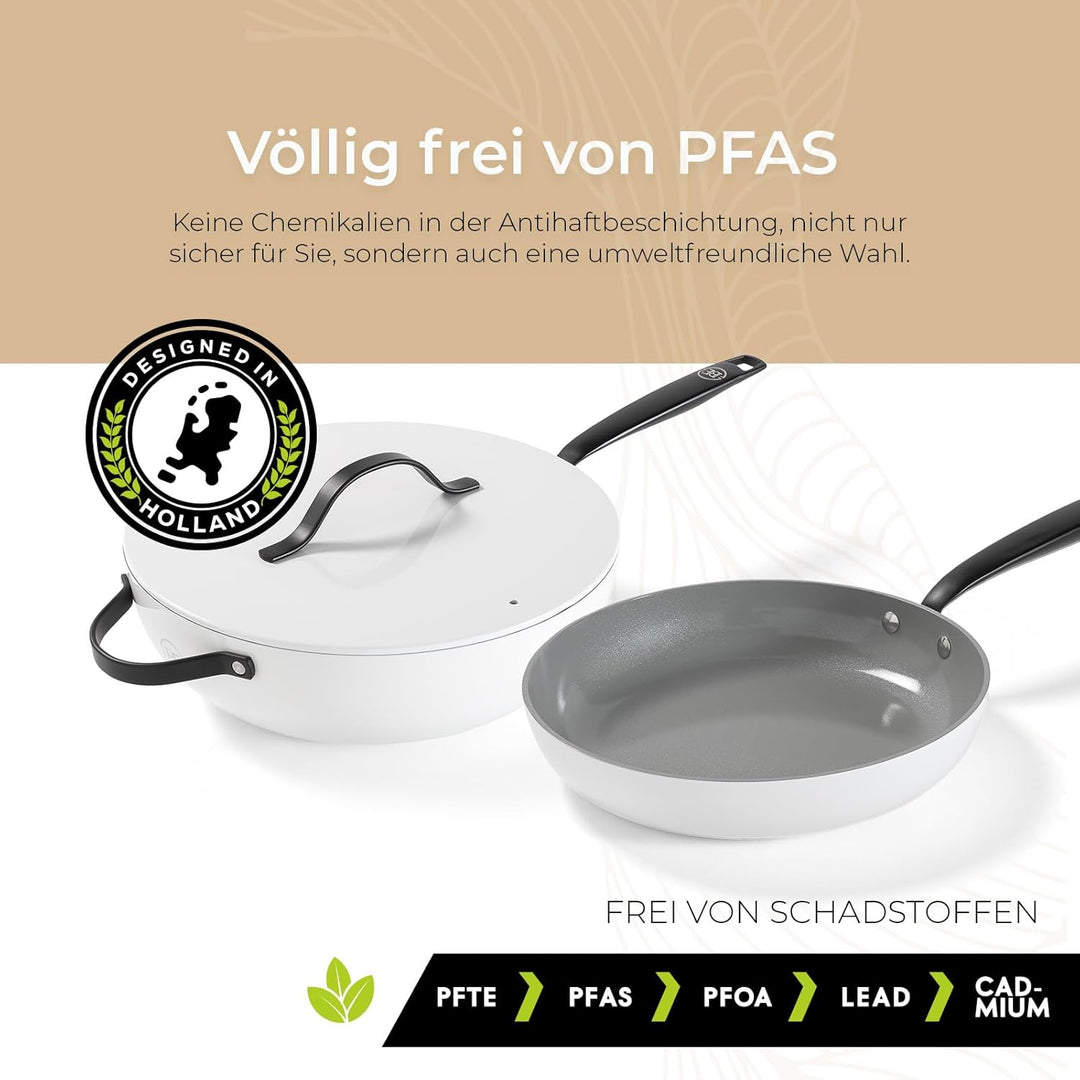 Be Living Essential Pfannenset 4-teilig, Bratpfanne 20/24/28 cm + Wokpfanne 30 cm mit Deckel, Non St
