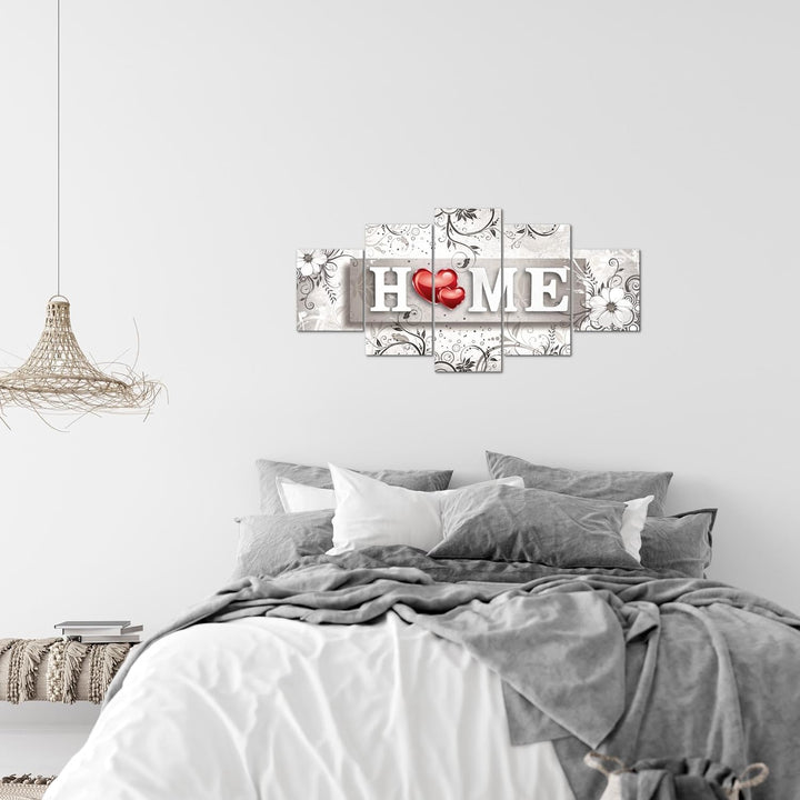 Runa Art Wandbilder Home Vintage 5 Teilig Bild auf Vlies Leinwand Deko Wohnzimmer Blumen Grau Rot 03