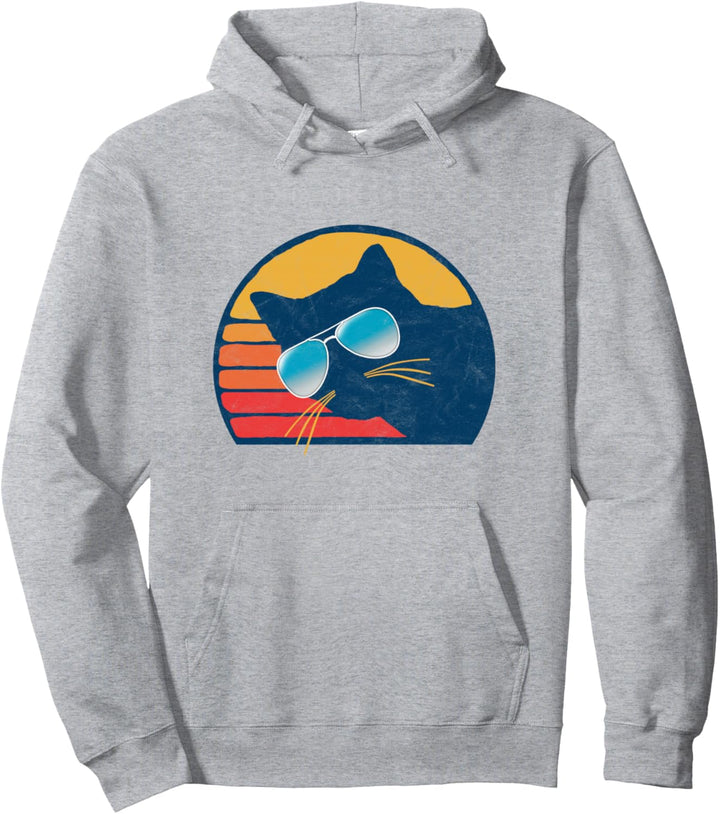 Funny Cat Vintage Eighties Style Cat Mirror Glasses Retro Pullover Hoodie