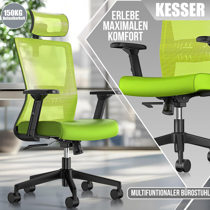 KESSER® Bürostuhl Ergonomisch mit verstellbaren Armlehnen | Drehstuhl mit Lendenwirbelstütze Rückens