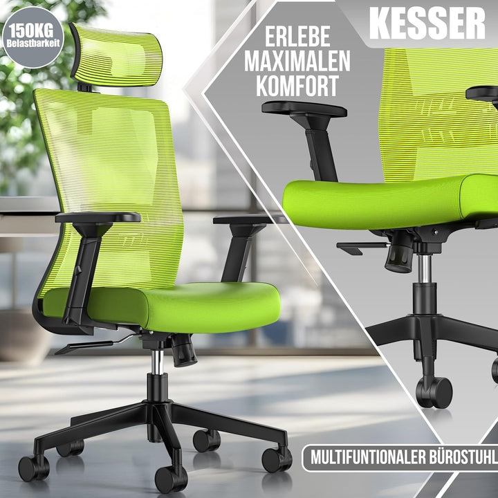 KESSER® Bürostuhl Ergonomisch mit verstellbaren Armlehnen | Drehstuhl mit Lendenwirbelstütze Rückens