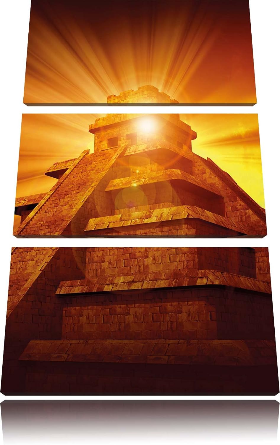 Pixxprint Maya Pyramide Tempelanlage als Leinwandbild/Grösse: 3 Teilig (120x80) cm/Wandbild/Kunstdru