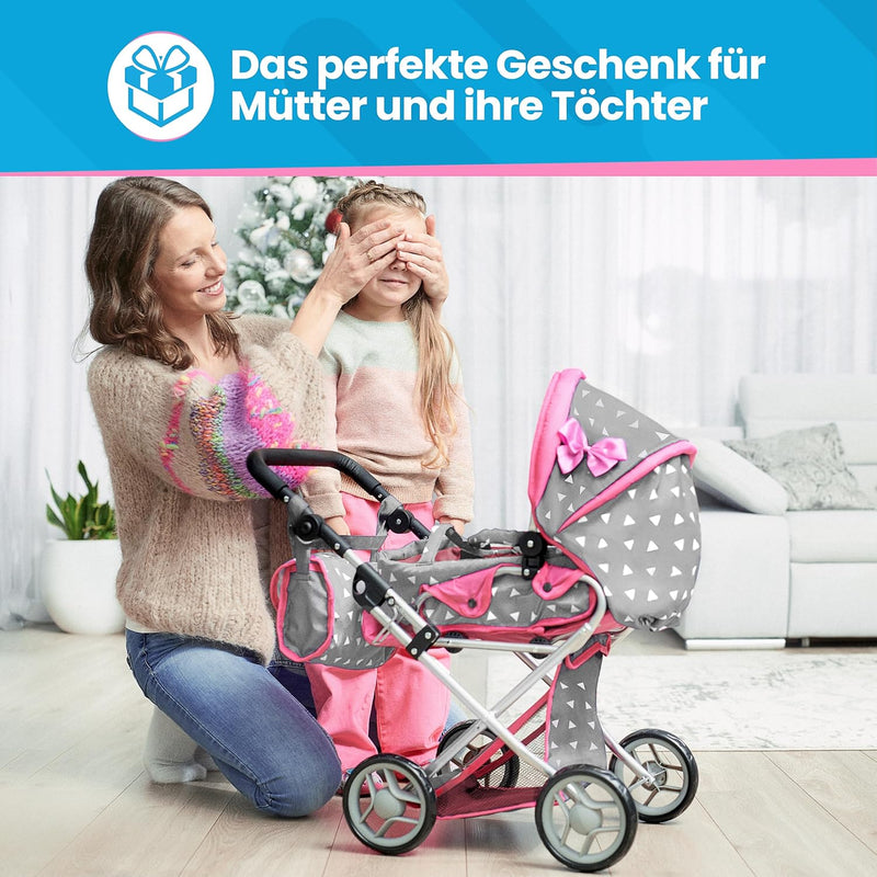 Kinderplay Puppenwagen ab 1 2 3 Jahre Kinderwagen Spielzeug - 3 in 1, Puppenwagen mit Herausnehmbare