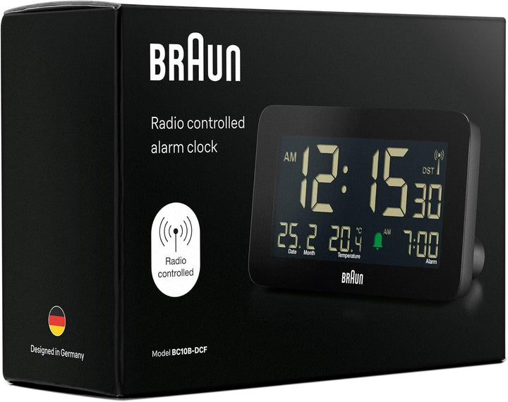 Braun Funk-Digitalwecker für die Mitteleuropäische Zeitzone (DCF) mit Datums-, Monats- und Temperatu