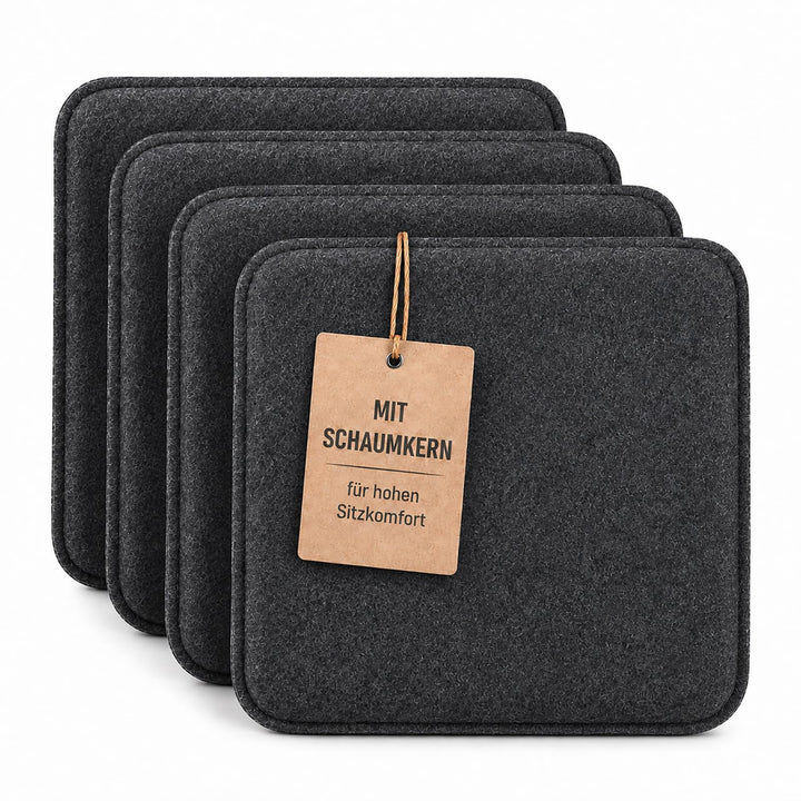 KAMACA Sitzkissen 4er Set 35x35 cm Eckig Anthrazit – Stuhlkissen aus Filz Gepolstert mit Schaumkern