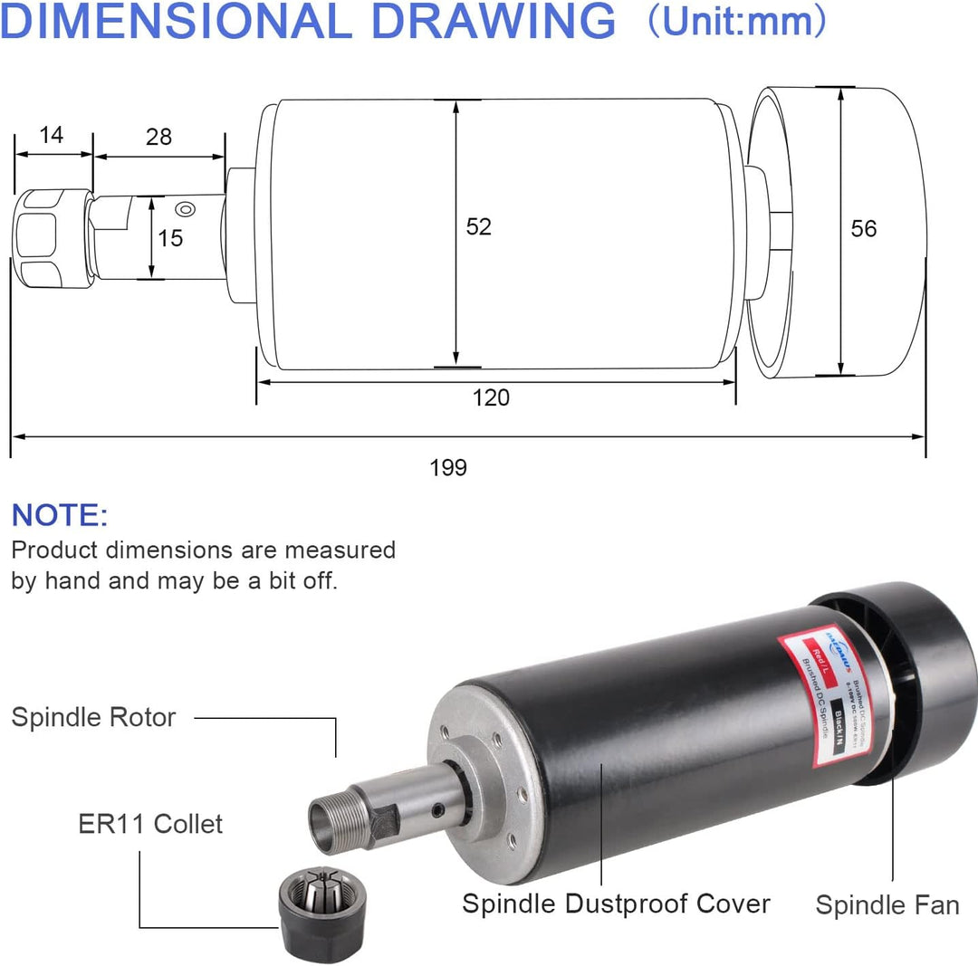 Daedalus CNC Gebürsteter Spindelmotor Set, 500 W,ER11 500W ER11 Kit