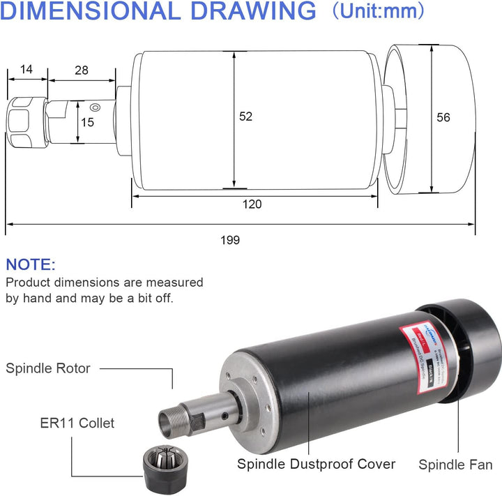 Daedalus CNC Gebürsteter Spindelmotor Set, 500 W,ER11 500W ER11 Kit
