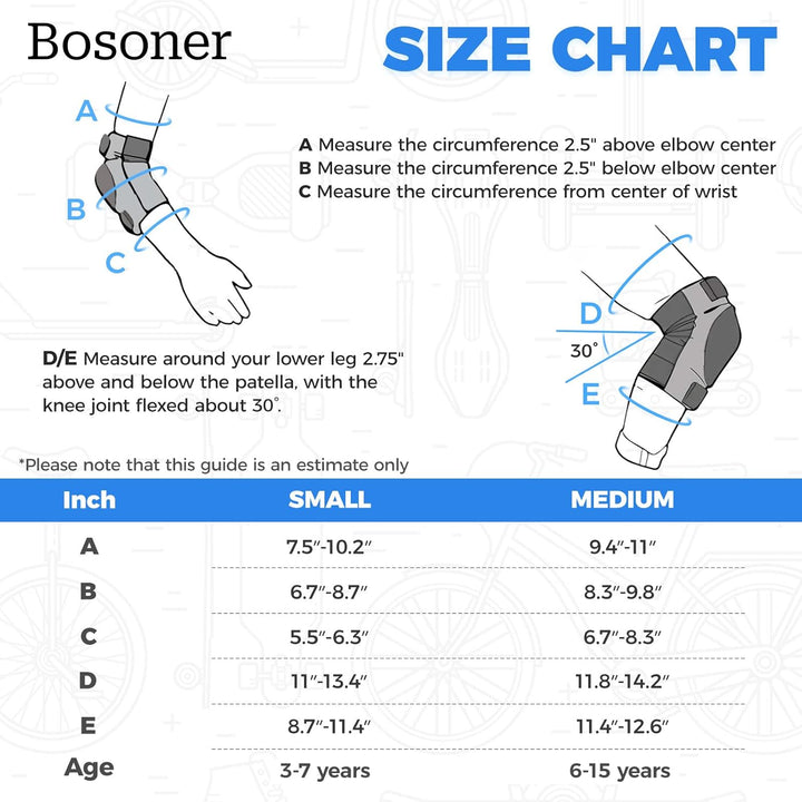 BOSONER Knieschoner Kinder Schoner Inliner Protektoren 6er Set Schützer Inliner Inline Skates Knie U