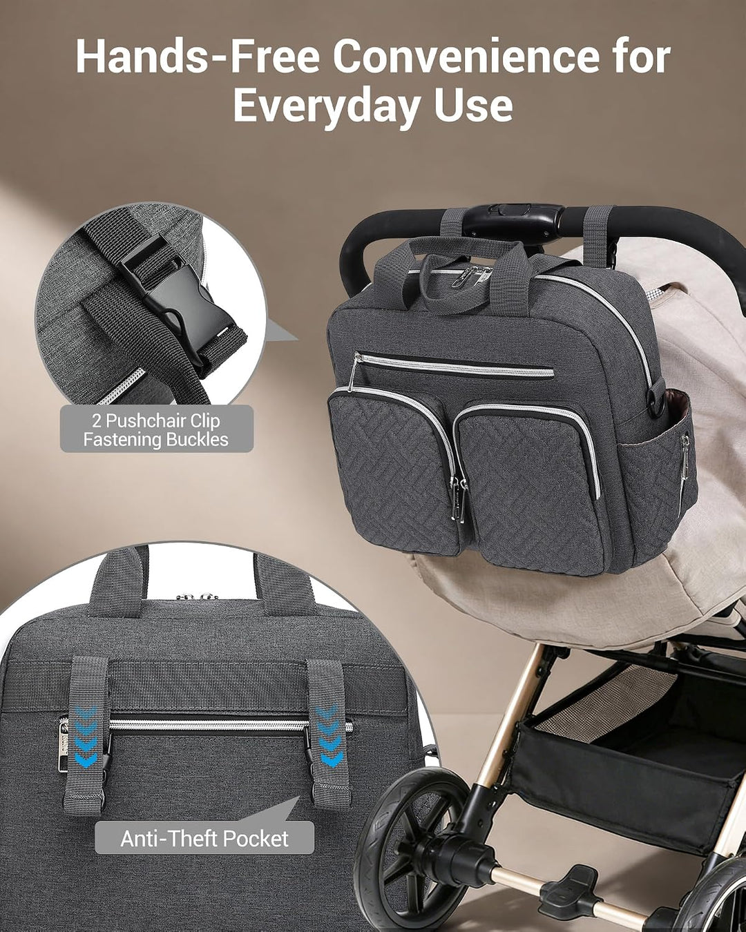 KONO Baby-Wickeltasche, stilvoll, für Mama und Papa, wandelbare Reisetasche mit isolierten Taschen D