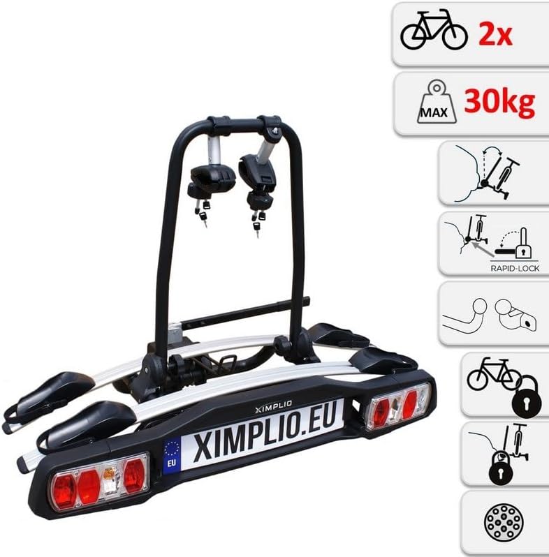 Fahrradträger für 2 Räder für Anhängerkupplung AHK - abklappbar Kupplungsträger mit Schnellkupplung