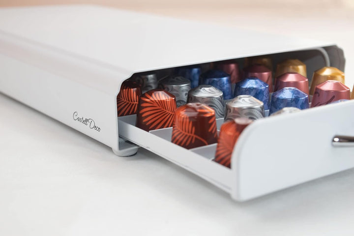 Castell Deco – Nespresso kompatible Kapsel Organizer Schublade, 100% Metall, 50 fache Kapazität, zur