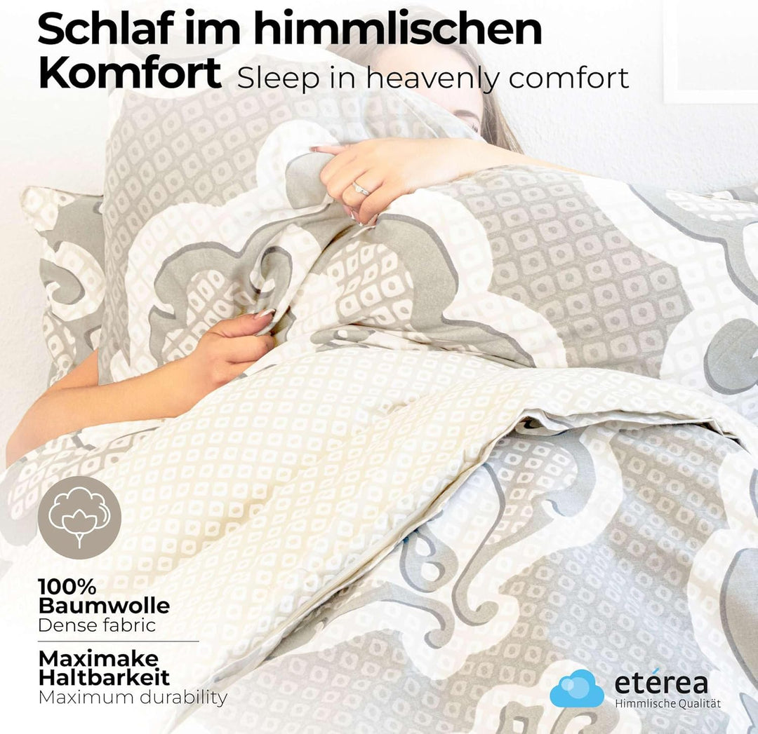 etérea Bettwäsche 135x200 Baumwolle 4tlg. Bettwäsche-Sets - Trisa Karo Beige - Reissverschluss, Renf