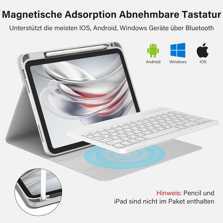 BQSS Hülle mit Tastatur für iPad A16 11" 2025/10.9" 2022, QWERTZ | Bluetooth-Tastatur, Deutsches Qwe