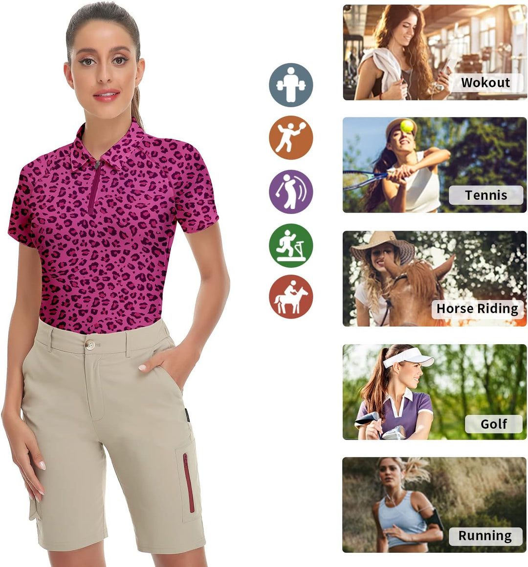 Soneven Poloshirt für Damen Kurzarm Sportshirt Damen mit 1/4 Reissverschluss Sport Tshirts Damen Sch
