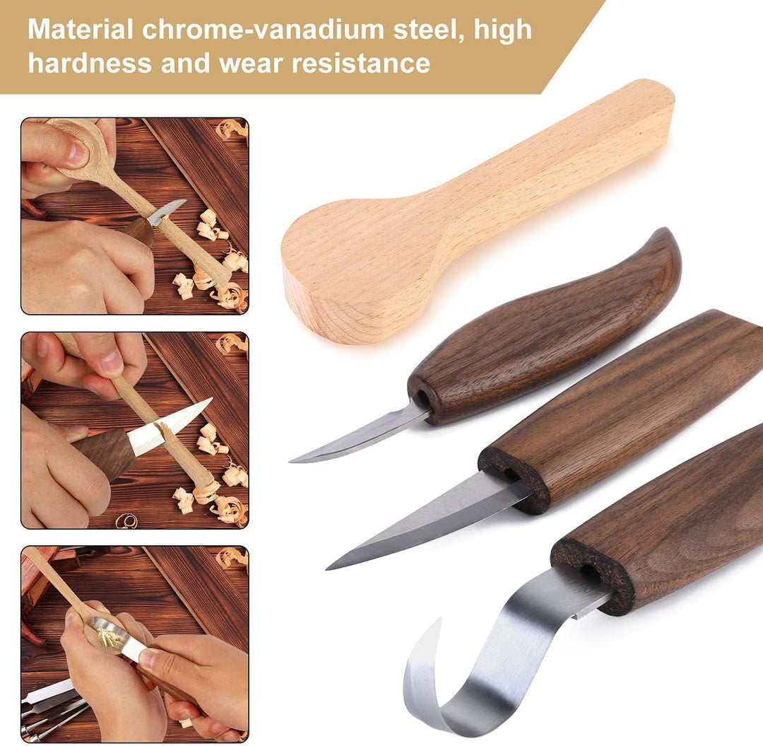 Holz Schnitzwerkzeug Set - 14 STK Schnitzmesser Holz Schnitzen Set mit Schleifstein für Erwachsene K