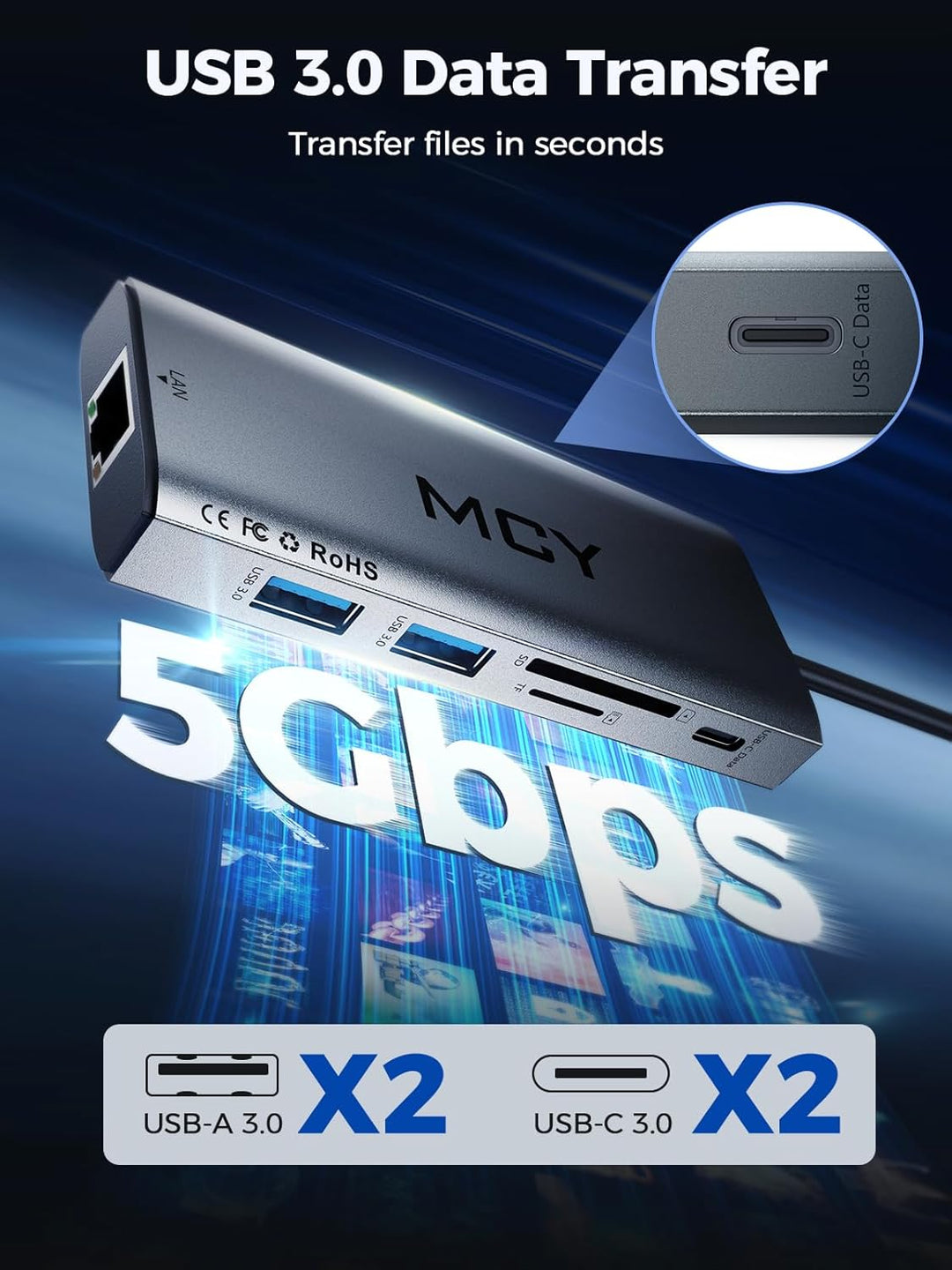MCY Docking Station Zwei Display, 10 IN 1 USB C Hub 2 HDMI, Gigabit Ethernet, 2 USB C/USB A 3.0 Port