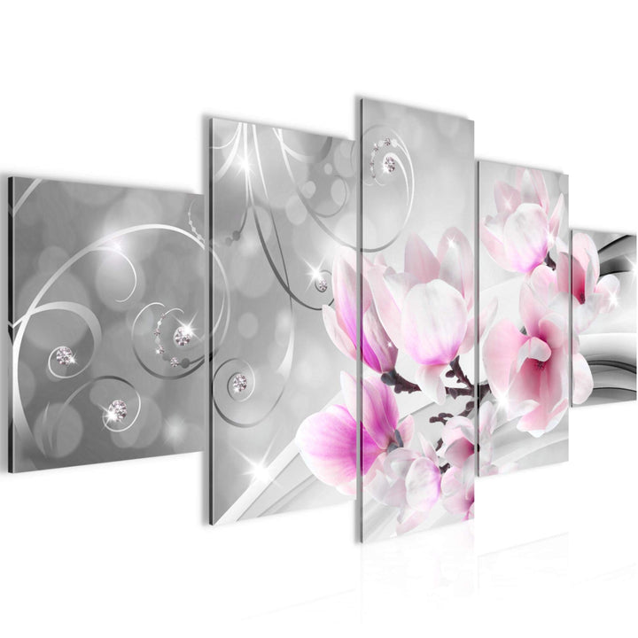 Runa Art Wandbilder Blumen Abstrakt 5 Teilig Bild auf Vlies Leinwand Deko Wohnzimmer 3D Optik Grau R