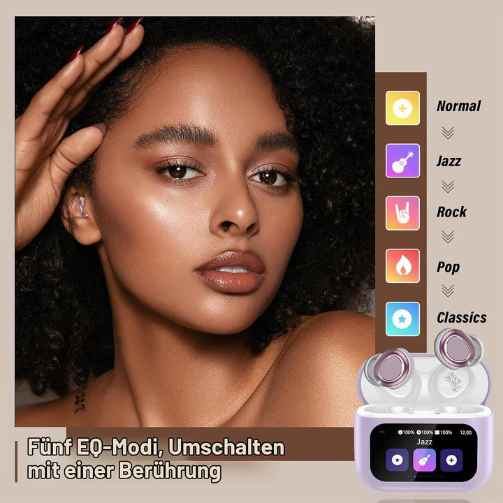 ZYHKON Bluetooth Kopfhörer, Bluetooth 5.4 Schlafkopfhörer In Ear mit Touchscreen, 48H Spielzeit Mini