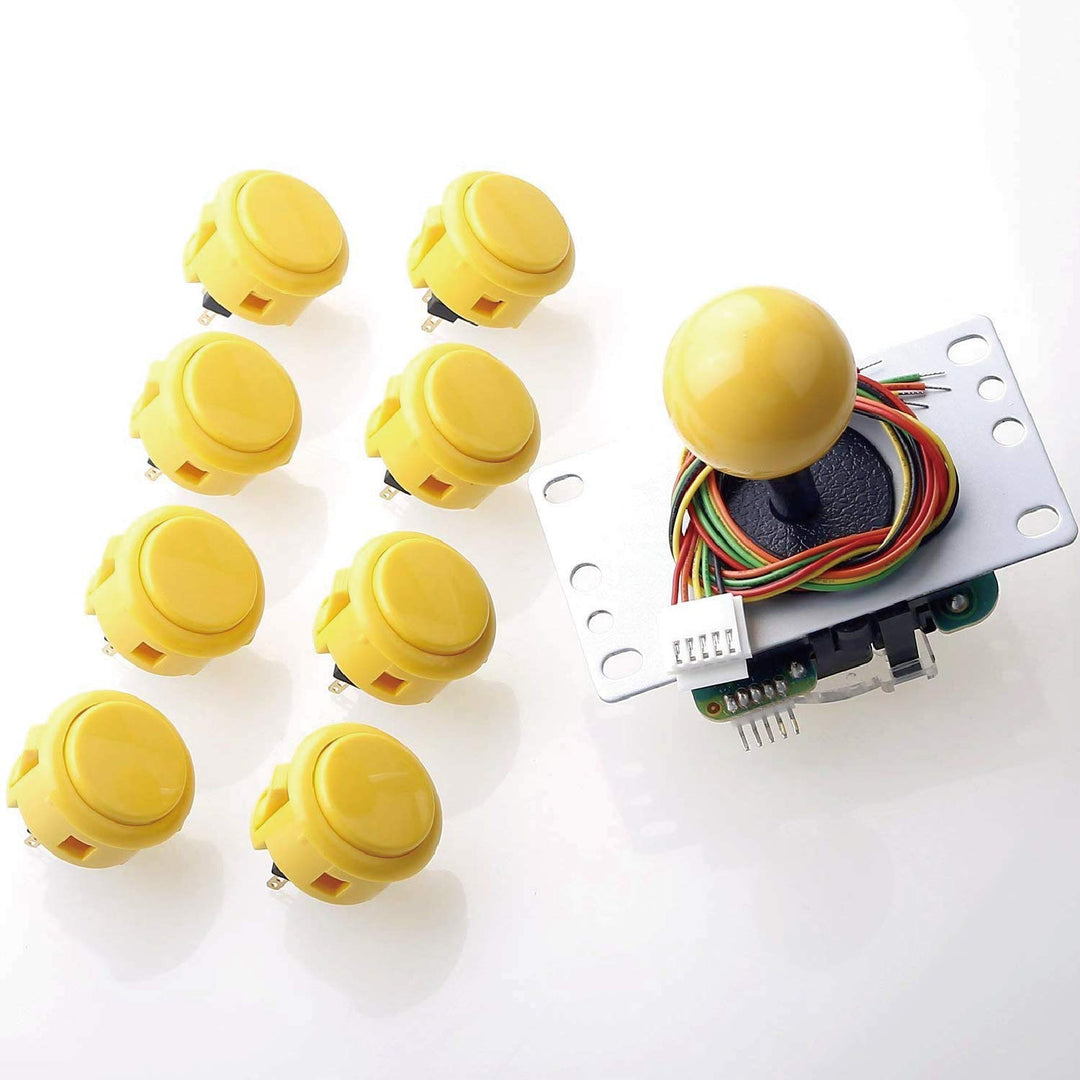 Reyann Sanwa JLF-TP-8YT Joystick + 8 Stück Sanwa OBSF-30 Drucktasten Bundle Kit Farbe: Gelb, Gelb