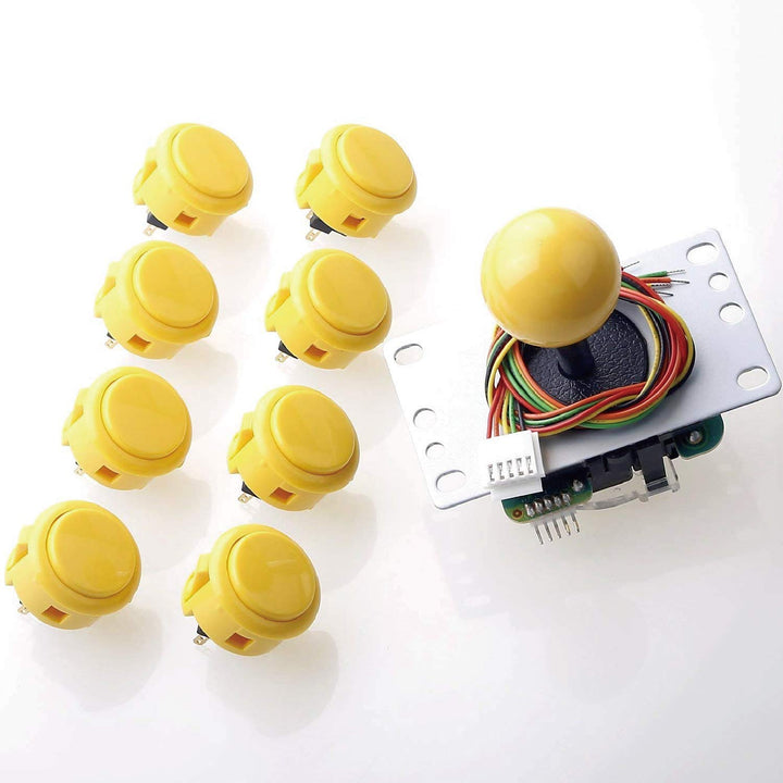 Reyann Sanwa JLF-TP-8YT Joystick + 8 Stück Sanwa OBSF-30 Drucktasten Bundle Kit Farbe: Gelb, Gelb