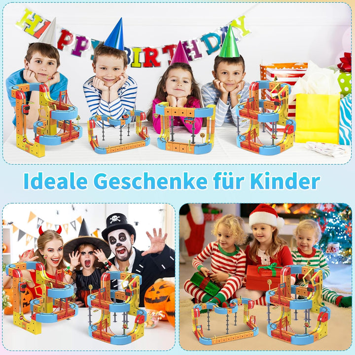 Clickrail Electric Train Set Flexible Race Track, Block Zug mit Dinosaurierspielzeug/Kokospalme/Aufk