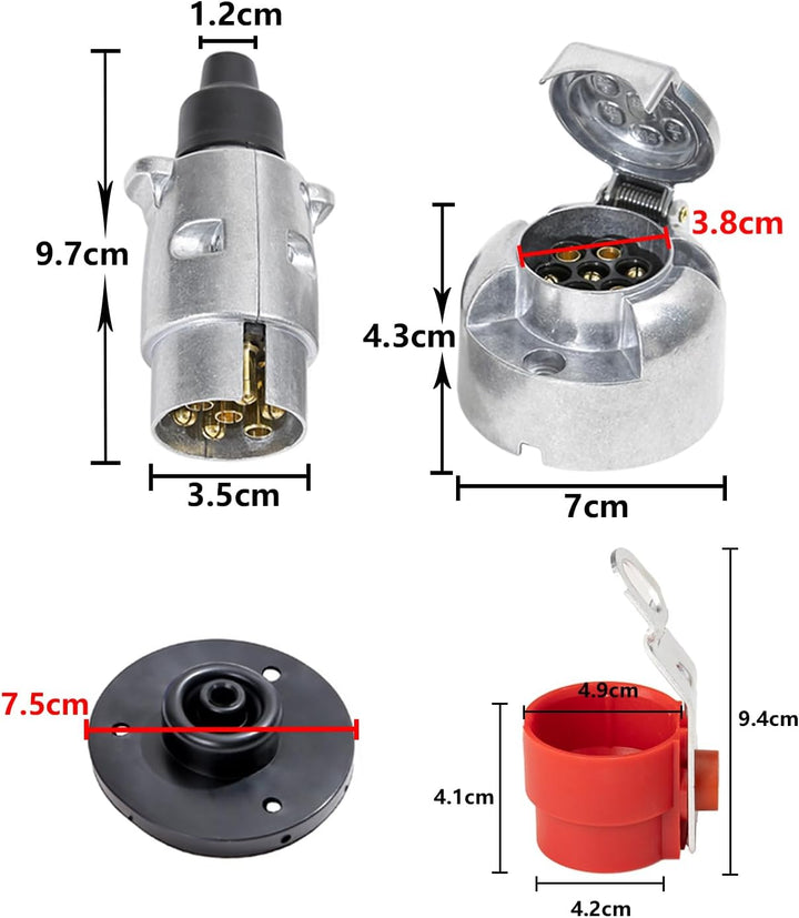 TAEUYYM 2 Stück Anhänger Stecker Steckdose 7 Polig, 12V Wasserdicht Aluminiumlegierung Anhänger Stec