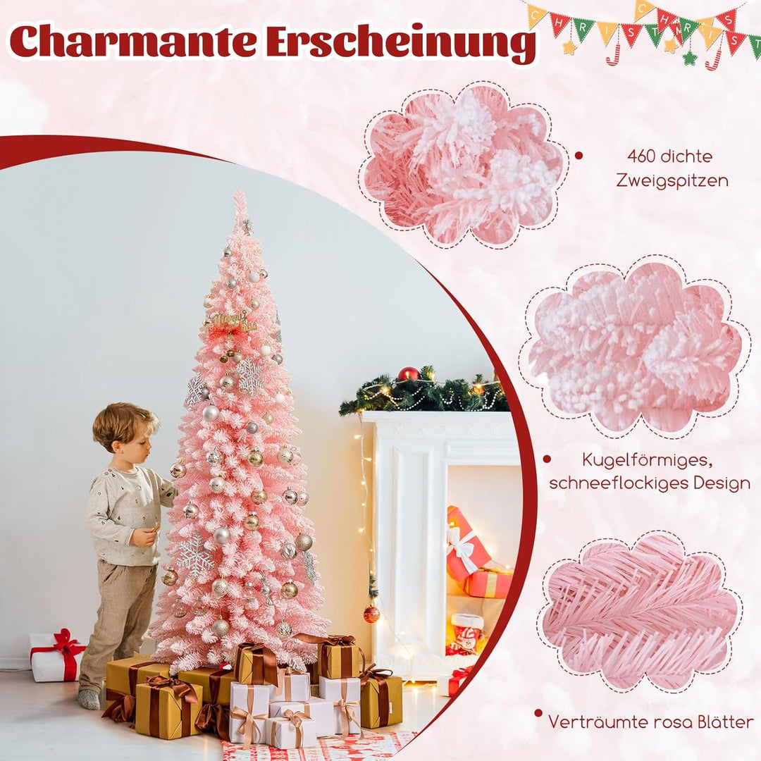 COSTWAY künstlicher Weihnachtsbaum Bleistift, 180 cm Tannenbaum mit Schnee, Christbaum mit 460 Zweig