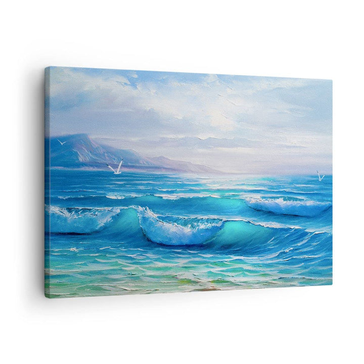 Bilder auf Leinwand Meer Welle Möwe Leinwandbild mit Rahmen 70x50cm Wandbilder Dekoration Wohnzimmer
