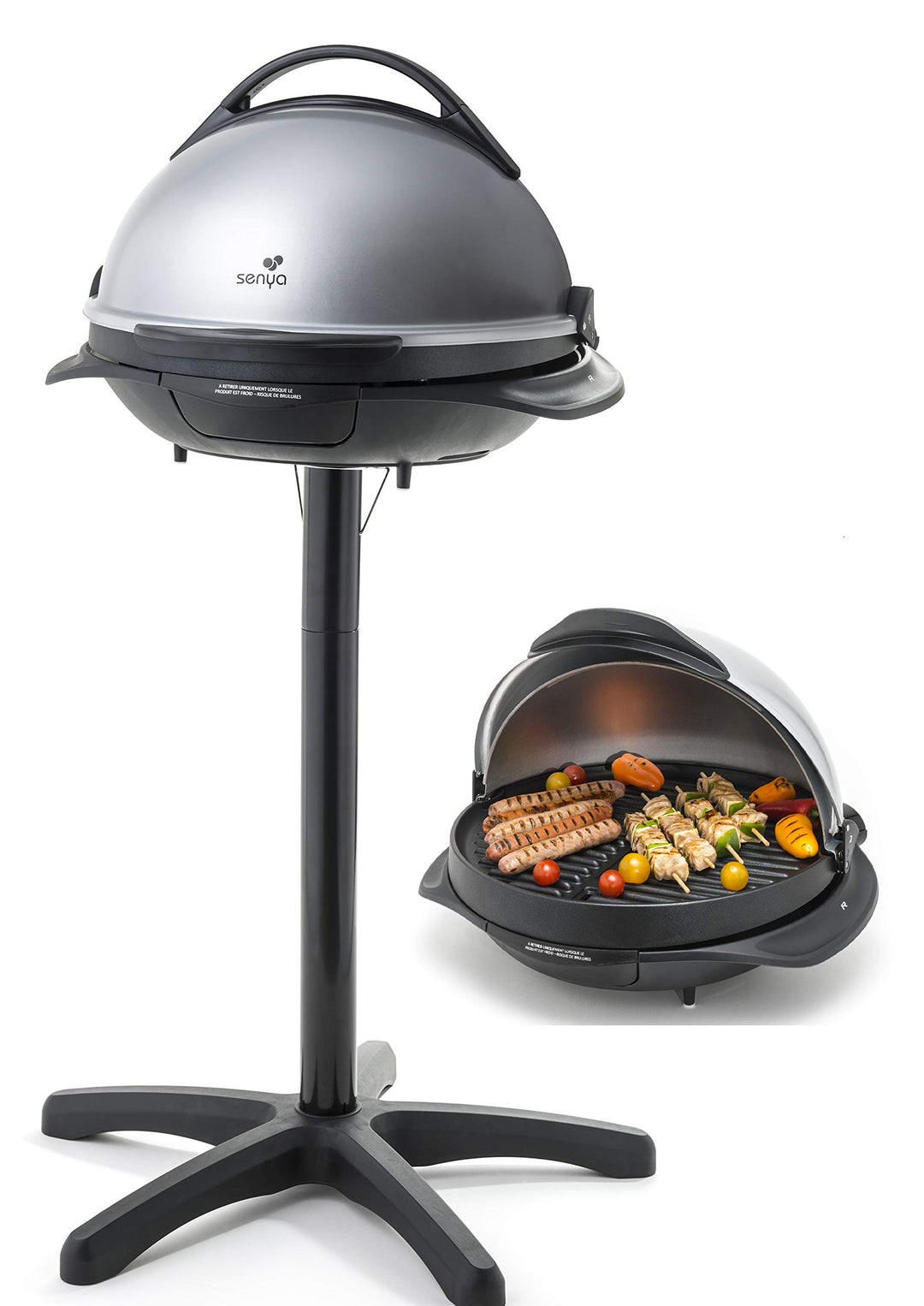 Elektrisches Barbecue 2 in 1 mit einem Fuss und auf dem Tisch von Senya, Grillfläche 40 cm, Platte a