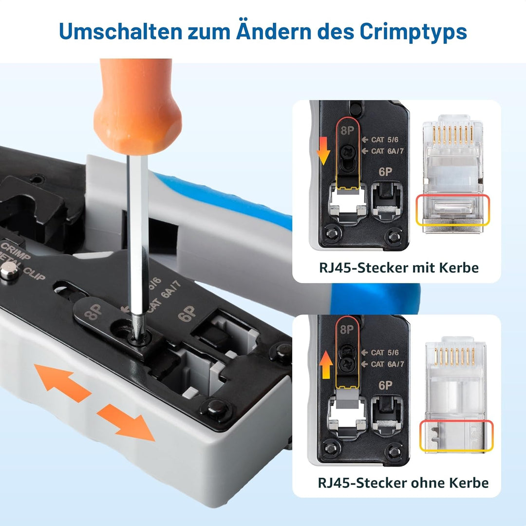 Cable Matters All-in-One RJ45 Crimpzange für geschirmte Pass-Through RJ45 Stecker - Cat8 Crimpwerkze