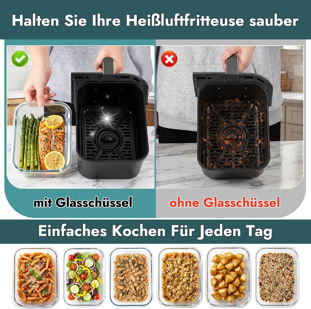 YQL Airfryer Zubehör für COSORI 2 Kammern 8,5L/Ninja Dual 9,5L, Borosilikatglas Auflaufform hitzebes