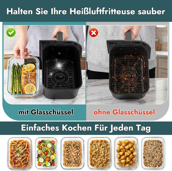 YQL Airfryer Zubehör für COSORI 2 Kammern 8,5L/Ninja Dual 9,5L, Borosilikatglas Auflaufform hitzebes
