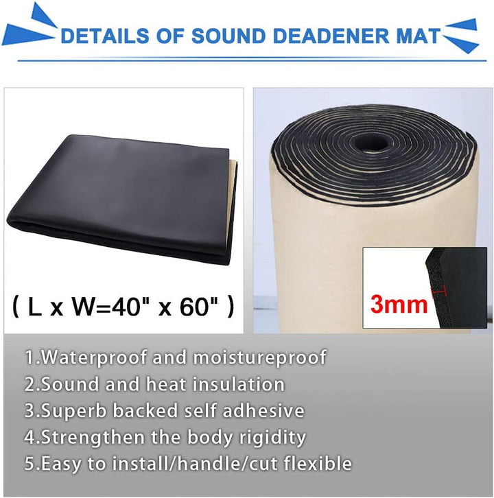 sourcing map Dämmplatten Auto Schallschutzmatte118mil 16.36sqft 3mm Isoliermatte Schalldämmung Wärme
