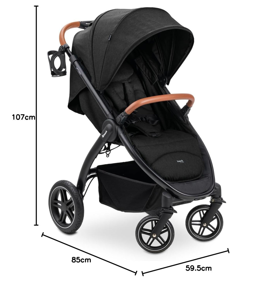 Hauck Uptown Kinderwagen Melange Black – Kinderwagen für jedes Gelände, extra grosser Sitz, flache L