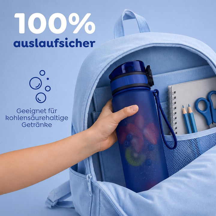 Sweety Fox Trinkflasche Kinder Kohlensäure Geeignet 500ml, Blau - Trinkflasche Sport 100% Auslaufsic