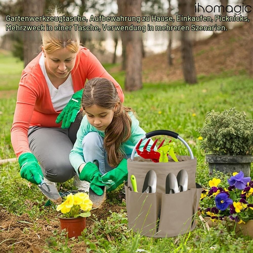 IHOMAGIC Freistehend Werkzeugkorb, Faltbare Aufbewahrungsbox, Gartenwerkzeuge Tasche, 1 Hauptfach mi