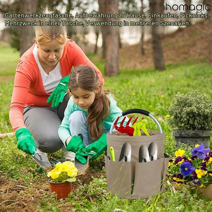 IHOMAGIC Freistehend Werkzeugkorb, Faltbare Aufbewahrungsbox, Gartenwerkzeuge Tasche, 1 Hauptfach mi