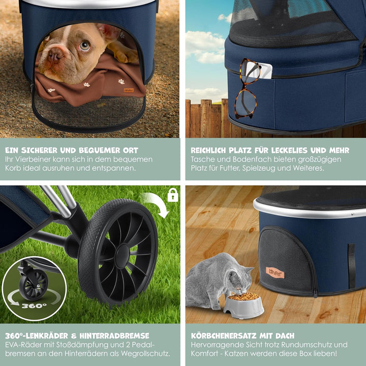 LOVPET® Hundewagen 3in1 Hundebuggy Hundebox Transporttasche 360° Grosse Räder Faltbar klappbar Haust