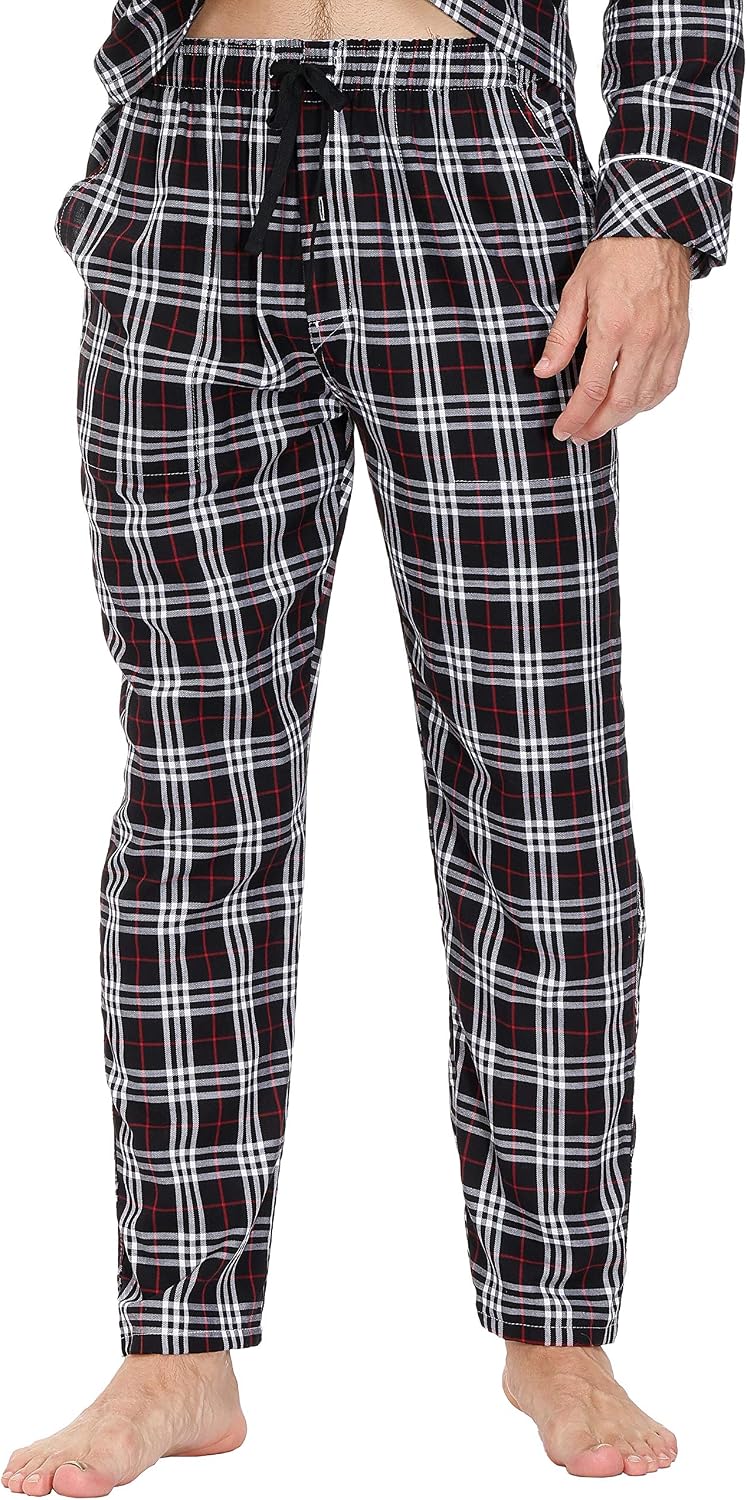 Herren Pyjamahose Warm Lang Baumwolle Weich Schlafanzughose Kariert Winter Nachtwäsche Freizeithose,