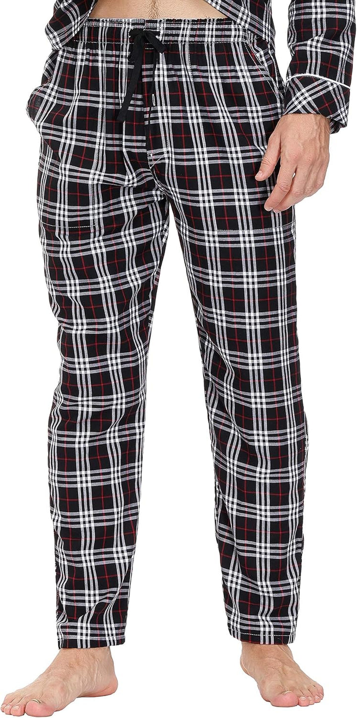 MoFiz Herren Pyjamahose Warm Lang Baumwolle Weich Schlafanzughose Kariert Winter Nachtwäsche Freizei