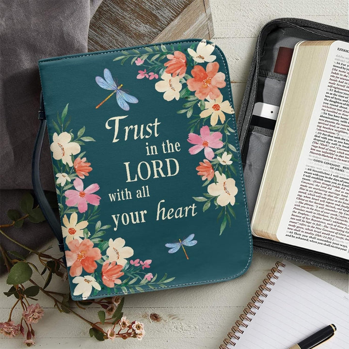 Kuiaobaty Lord Quotes Print Bibelhülle mit Griff, Blumen Libelle Kunstleder Buchhülle mit Reissversc