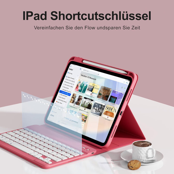 Hülle mit Tastatur für iPad A16 11 Generation2025/10 Generation 2022, (11/10.9 Zoll), 7-farbige Magn