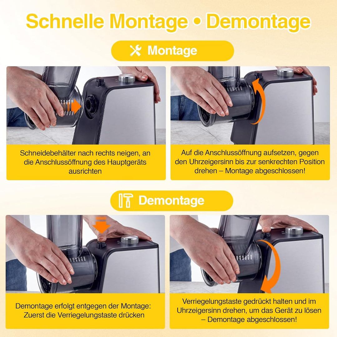 Gemüseschneider Elektrisch, Elektrische Käsereibe mit 7 Edelstahlklingen, 300W Reibe für Obst und Ge