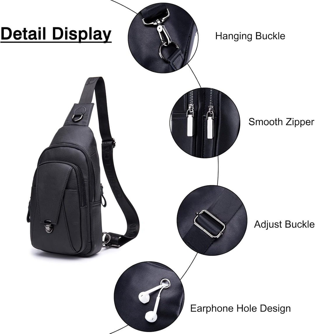 FANDARE Retro Brusttasche Leder Schultertasche Herren Sling Bag Geschäft Chest Bag Wasserdicht Umhän