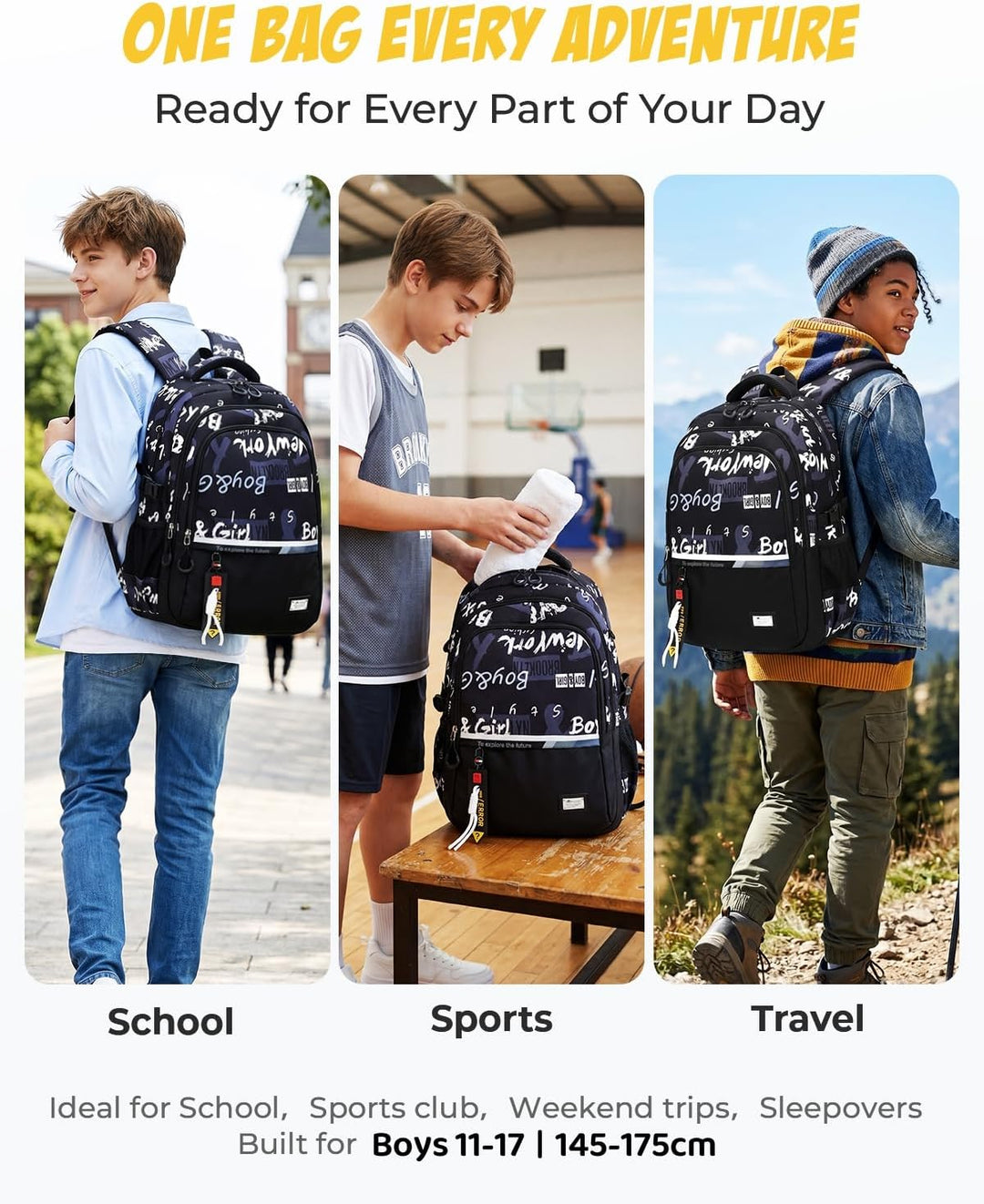 Amythe Schulrucksack Teenager Rucksack für Jungen - Wasserdichter Casual Daypack, Schulranzen Ideal