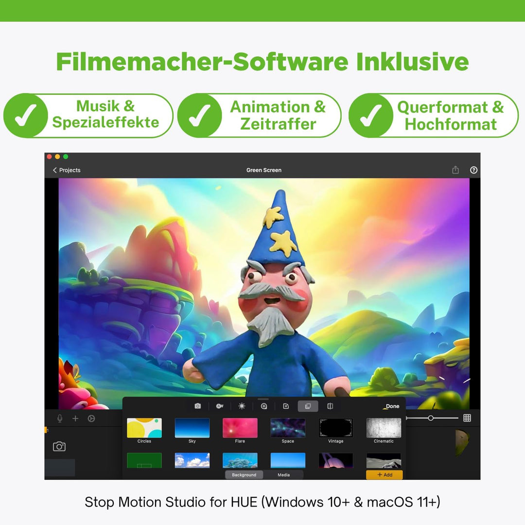 HUE Animation Studio: komplettes Stop Motion Kit (Full HD 1080p flexible Kamera, Software, Buch) für