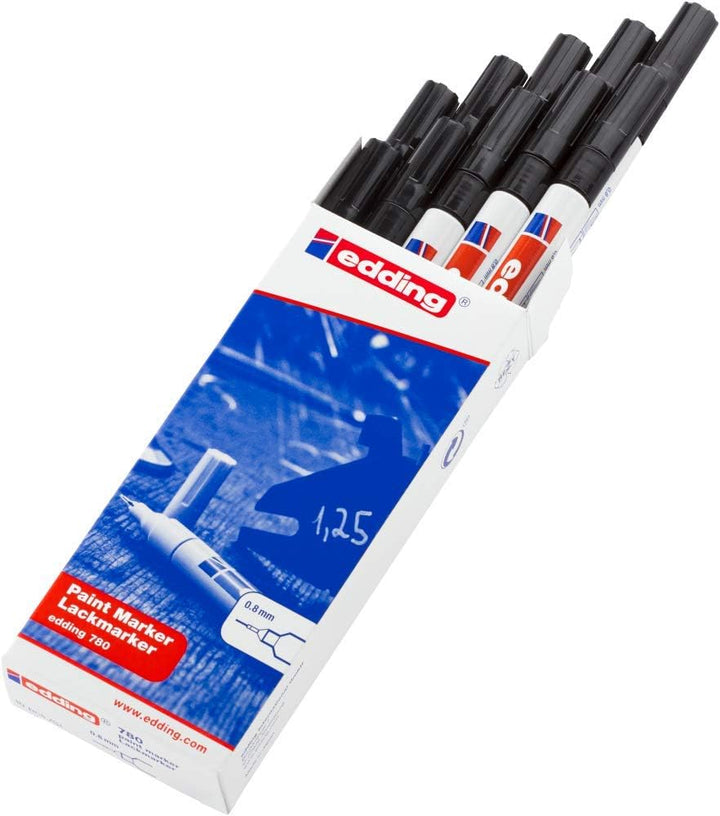 edding 780 Lackmarker - schwarz - 10 Stifte - Rundspitze 0,8 mm - Lackstift zur Markierung und Besch